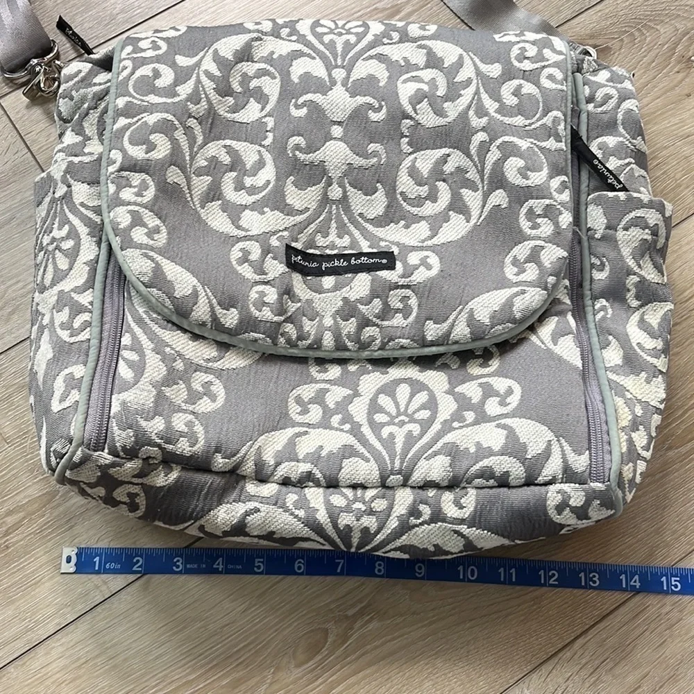 Petunia Pickle Bottom Diaper Bag Gray and White